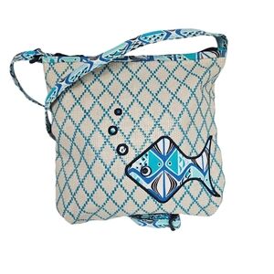 Vera Bradley Beach Straw Crossbody Purse Go Fish Blue Limited Edition